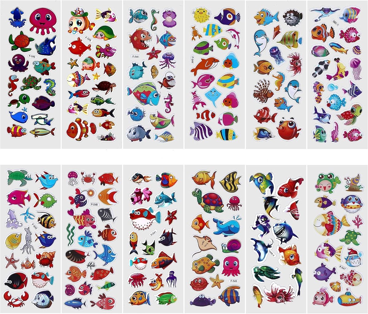 3D Zee Dieren Stickers voor Kinderen, 12 Vel Zachte Stickers, Oceaan Leven Raam Gel Plakstickers voor Jongens en Meisjes, Creatieve Decoratie en Speelgoed