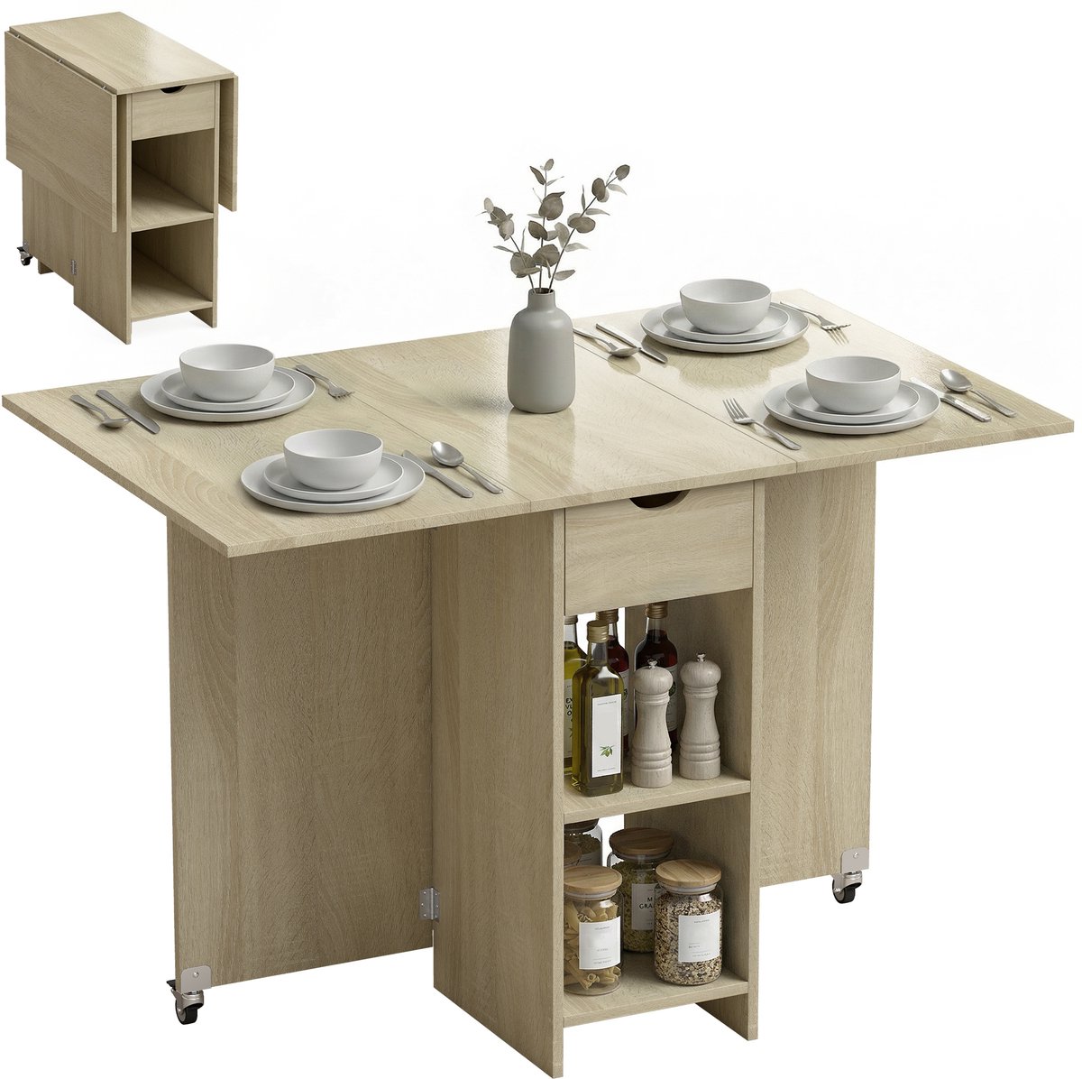 HOMCOM Klapbare Eettafel-Spaanplaat-114,5L x 70B x 75H cm-Natuurlijk hout
