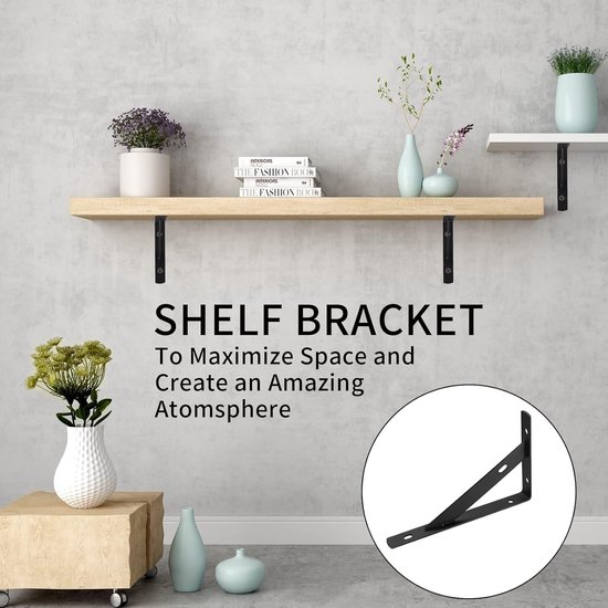 Set van 8 metalen hoeksteunen voor wandmontage, zware kwaliteit, 90 graden, driehoekige plankensteunen, 150 x 95 mm, zwart, ideaal voor opslag en organisatie — afbeelding 3