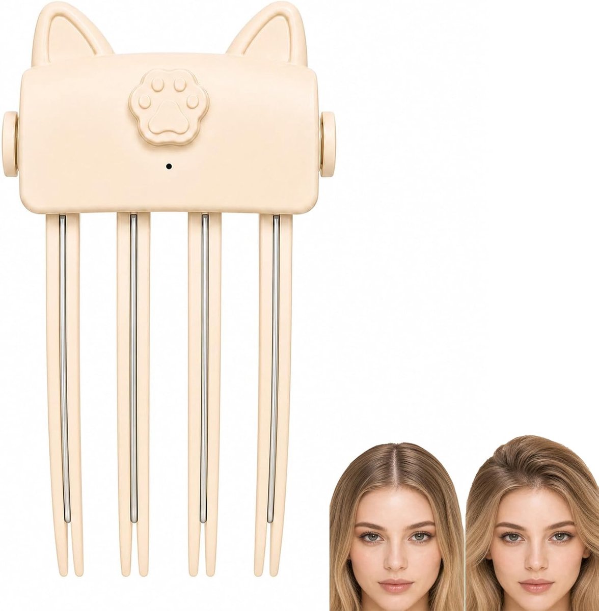 VHV-Volume clip haarwortel - Stijlborstel - Root lifter - Voor meer volume - Draadloos - Oplaadbaar - Snel opwarmend - Volumeborstel - Verwarmde kam - Haarclip - Stylingtool - Beige