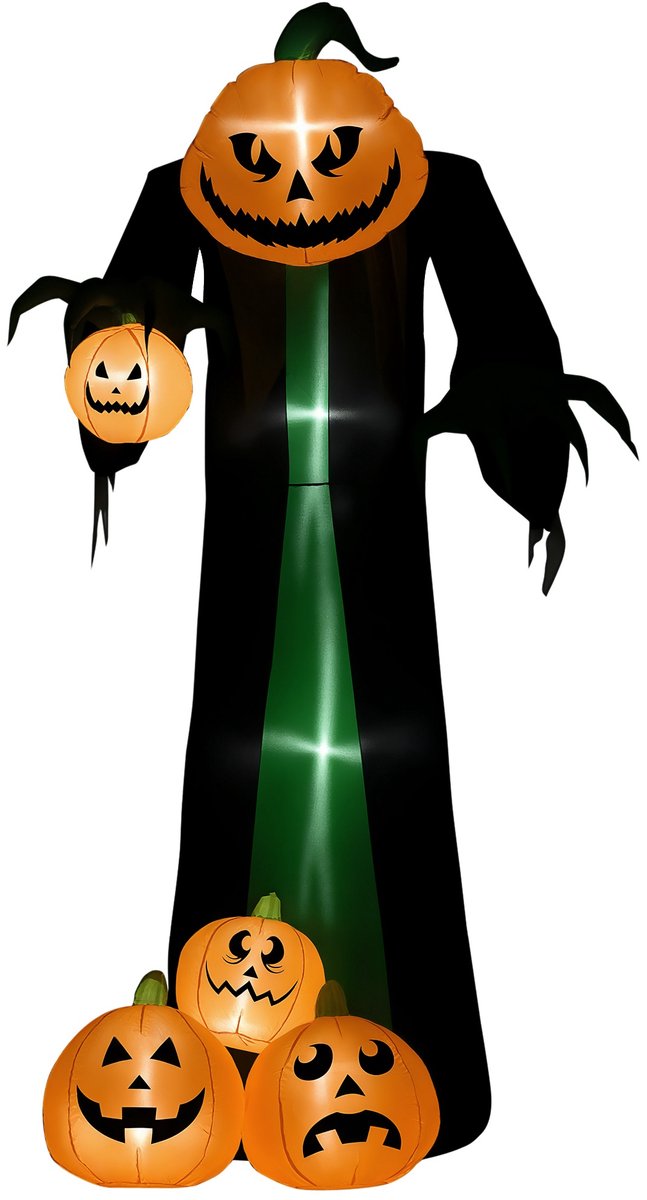 HOMCOM Opblaasbare Halloween Pompoen Polyester 129L x 96B x 240H cm Meerkleurig