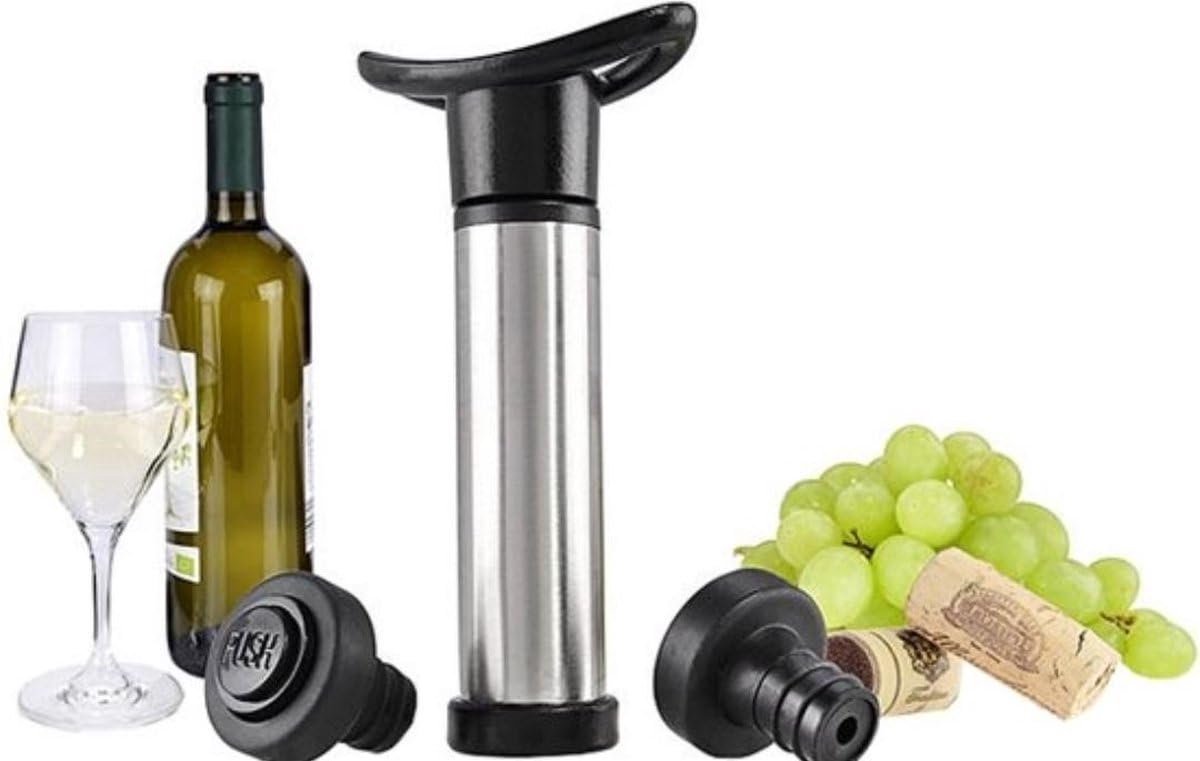 Okado Vacuüm Wijnpomp RVS – Wijnbespaarder met 2 Stoppen – Zilver