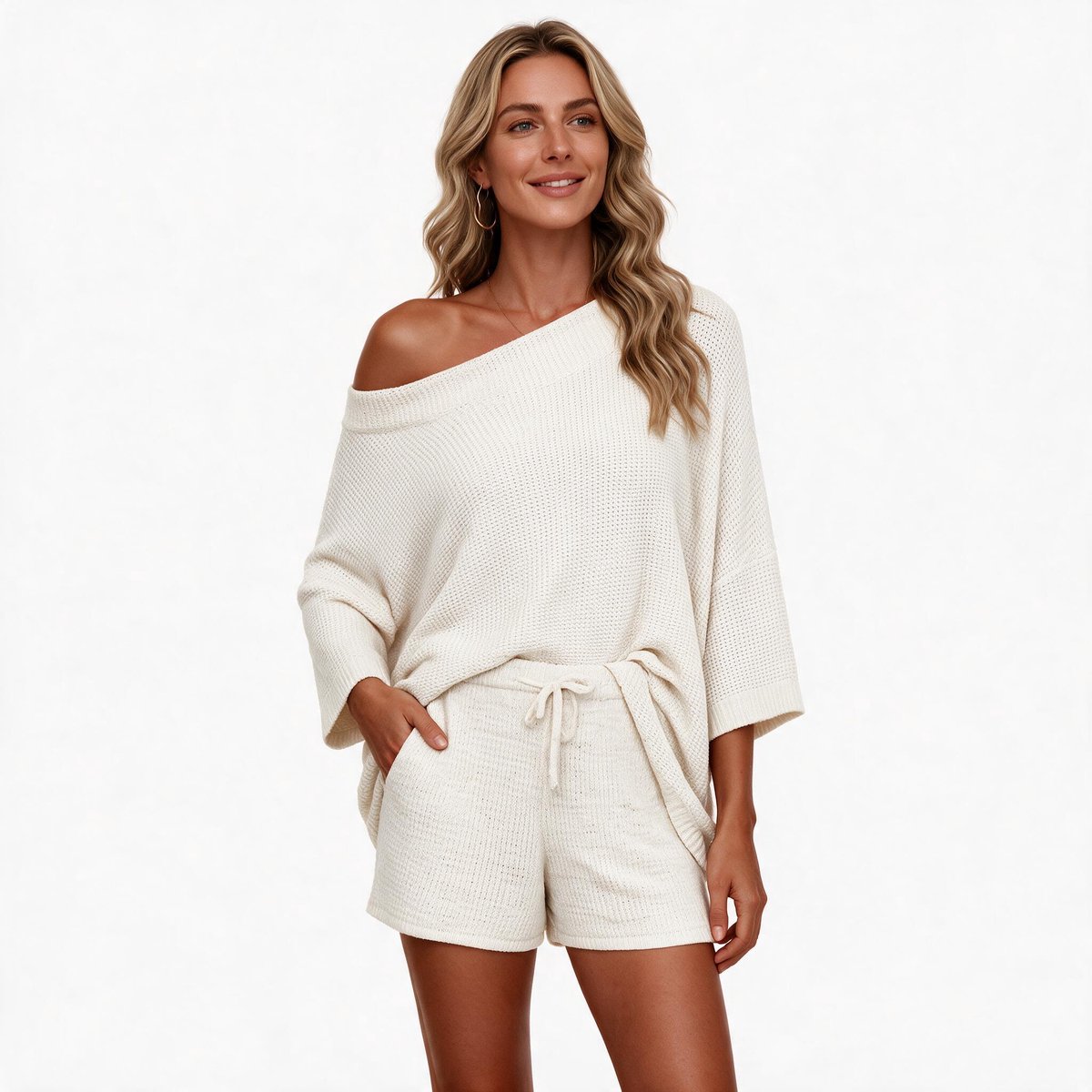 Imily Bela Dames Off Shoulder Lounge Set met Top en Shorts