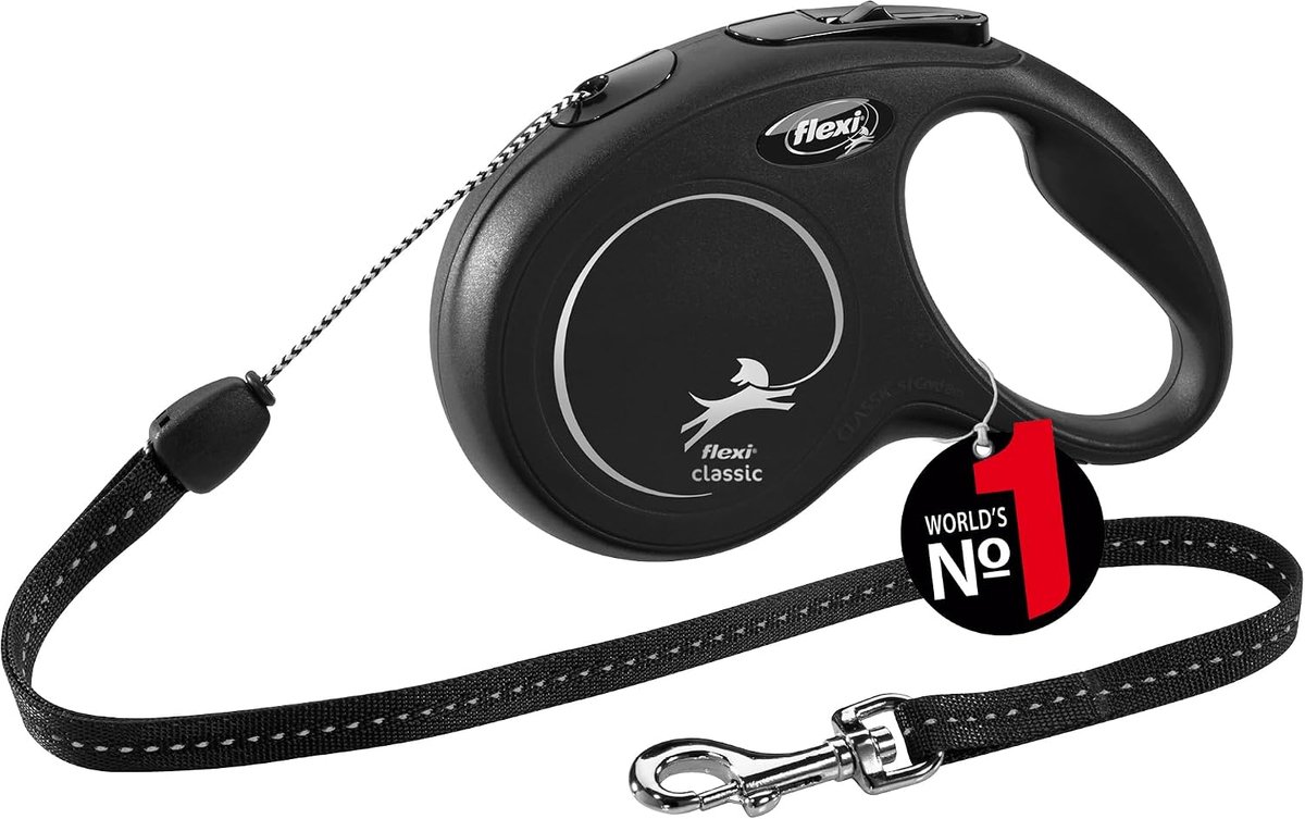 flexi® Classic Rollijn voor Honden – 8 Meter – Zwart – Automatisch Oprolbare Hondenriem met Remsysteem – Voor Wandelen & Dagelijks Gebruik