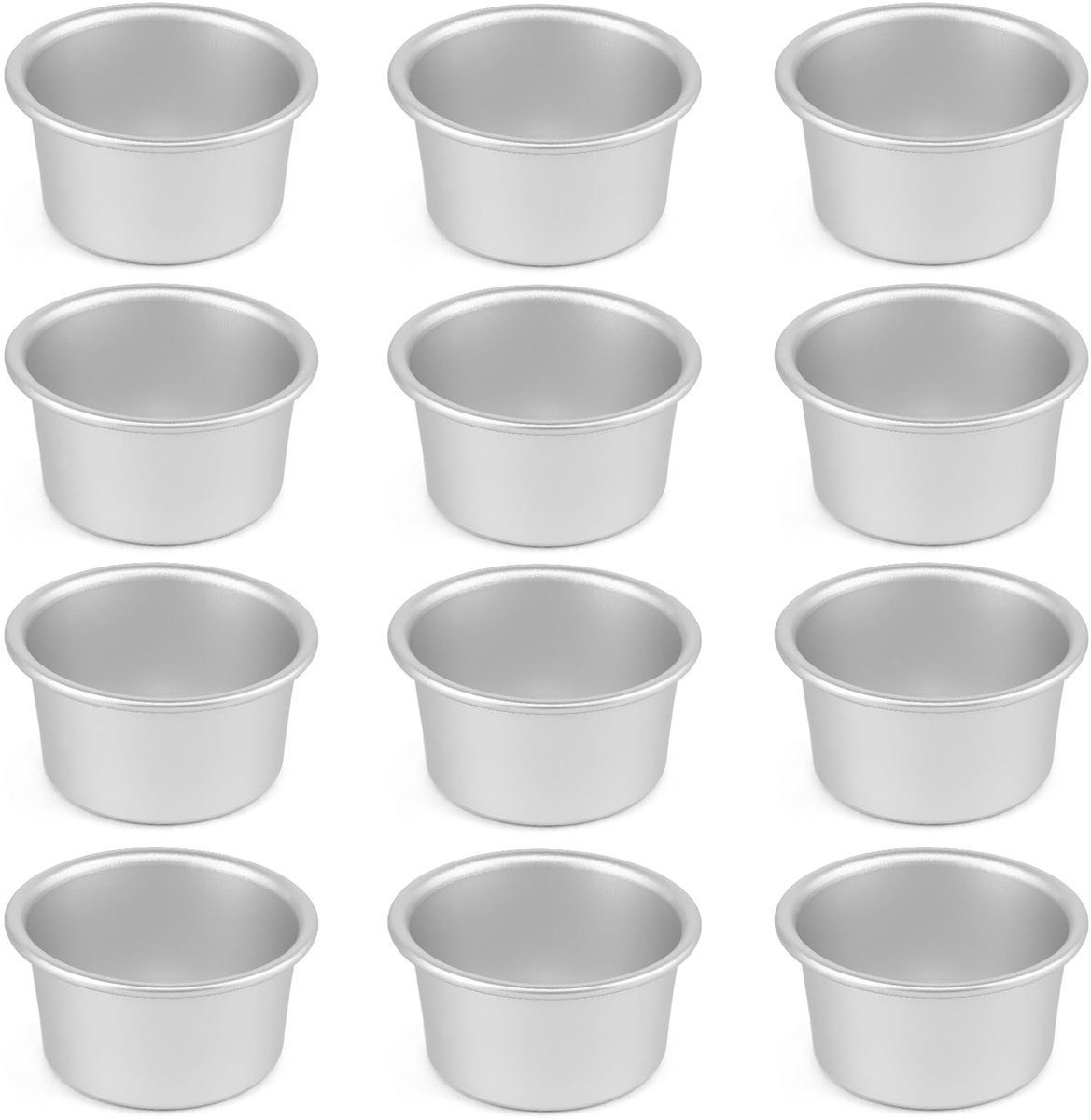 Famanu – Set van 12 mini ronde bakvormen, Ø 9,5 cm, professionele geanodiseerde aluminium taartvormpjes, geschikt voor chiffon- en spongekoek