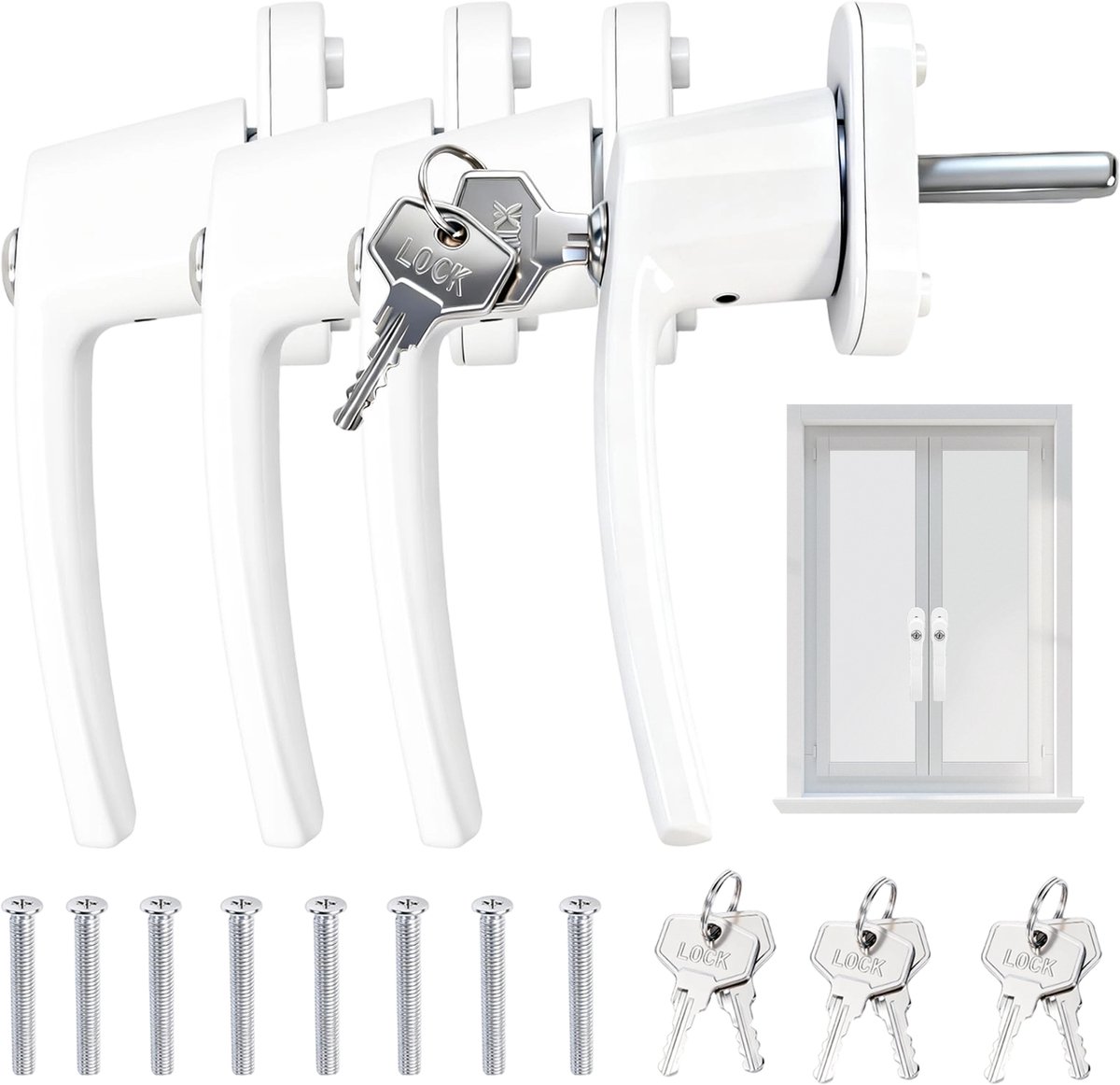 Afsluitbare Raamkrukken - Raamgrepen met Slot Set van 4 - Aluminiumlegering - Universele Sleutel voor Alle Sloten - Ergonomisch Ontwerp - Eenvoudige Montage met Schroeven - Voor Ramen, Balkon- en Terrasdeuren