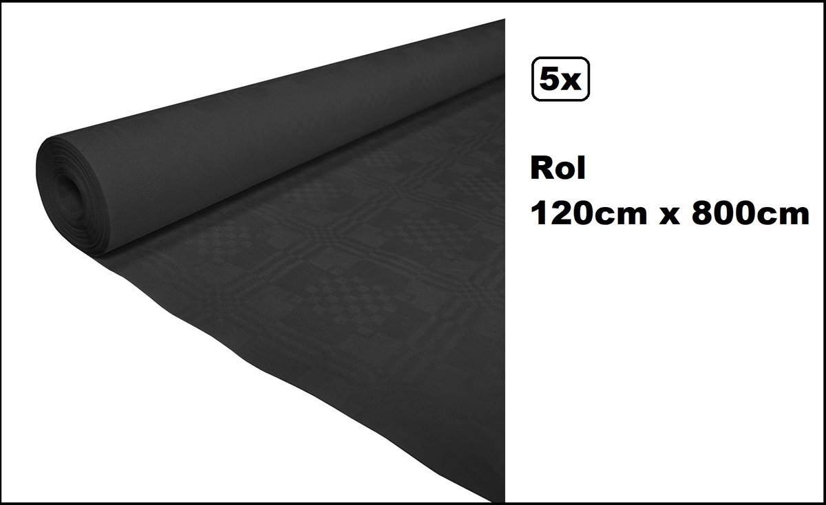 5 stuks Tafelrol tafelkleed zwart 120cm x 800cm papier - totaal 40 meter - Party diner food festival eten fun thema feest party