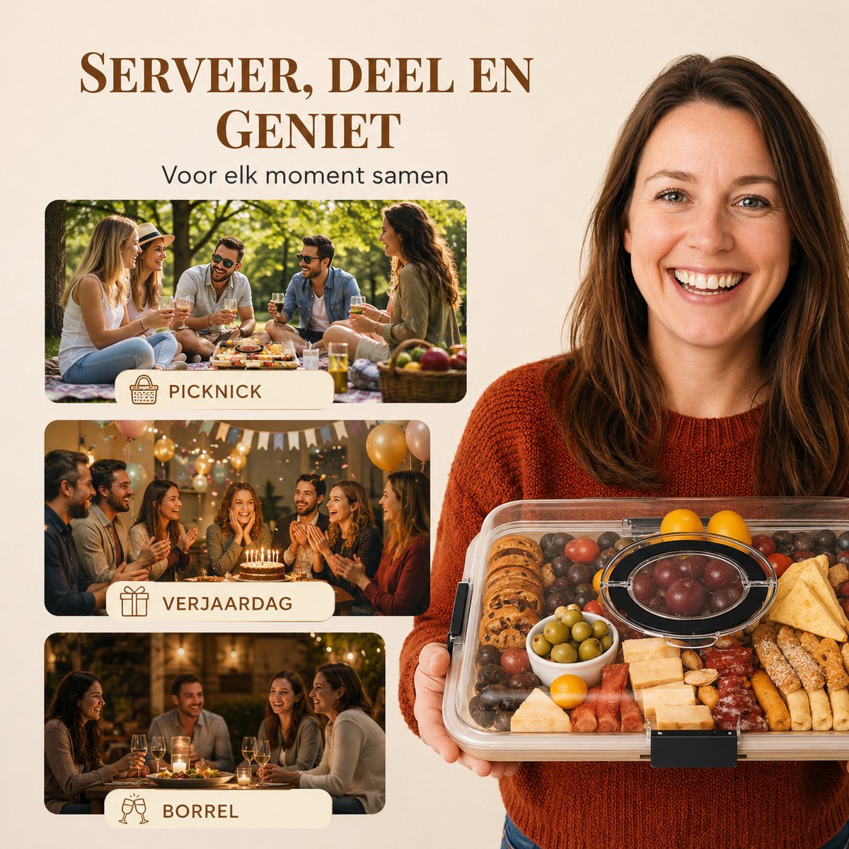 Latium Borrelplank van Bamboe Hout inclusief Deksel met Handvat - Luxe Tapasplank - Serveerplank - Inclusief gratis E-book - Kerstcadeau voor Vrouwen of Mannen — cadeau in Kookcadeaus - foto 3