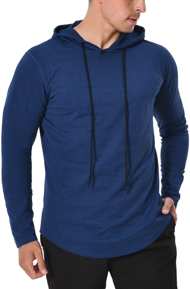 MEETYOO Heren Workout Tanktops Met Capuchon Lange Mouwen Gym Hoodies Bodybuilding Muscle Cut-Off T-shirt-Blauw-S