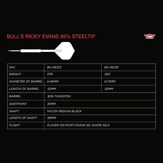 Bull's Ricky Evans - 95% - 24 gram - dartpijl van Merkloos — afbeelding 5