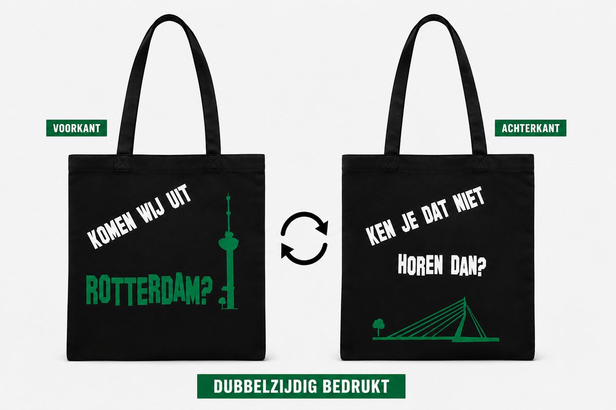 Xpress It Rotterdam Tas - Katoenen Shopper - Komen Wij Uit Rotterdam - Zwart