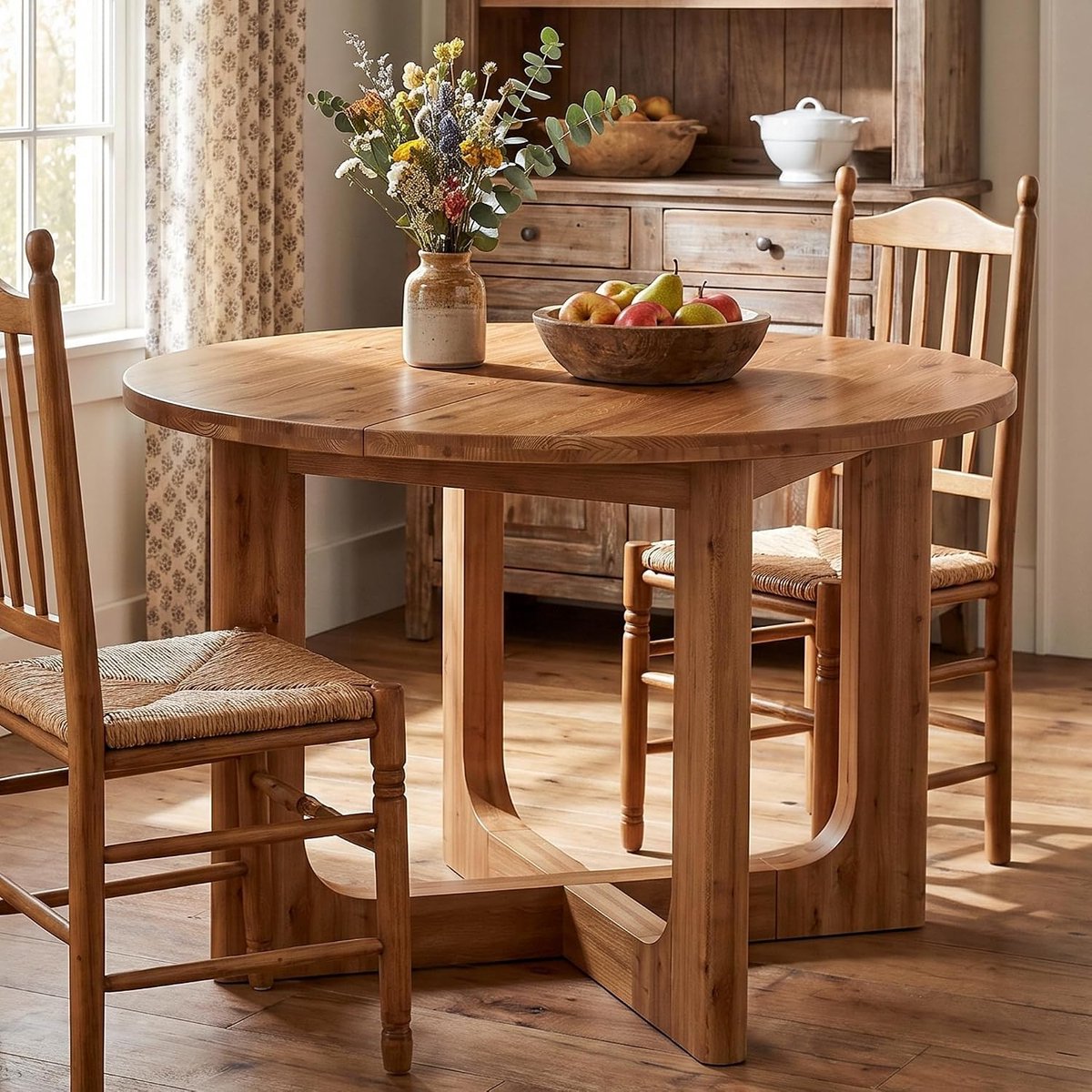LITTLE TREE Ronde Eettafel - 100 x 100 x 75 cm - 100% massief hout - X‑kruis onderstel - stabiel - landhuis stijl - geschikt voor 2‑4 personen - voor eetkamer keuken appartement - Bruin