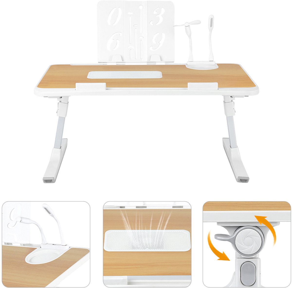 PIPIPOXER Bedtafel - Laptoptafel- Laptoptafel verstelbaar in hoogte - Groot-Laptop standaard - Laptop tafel - Bank tafel - Bijzettafel - Bed- Okkernoot
