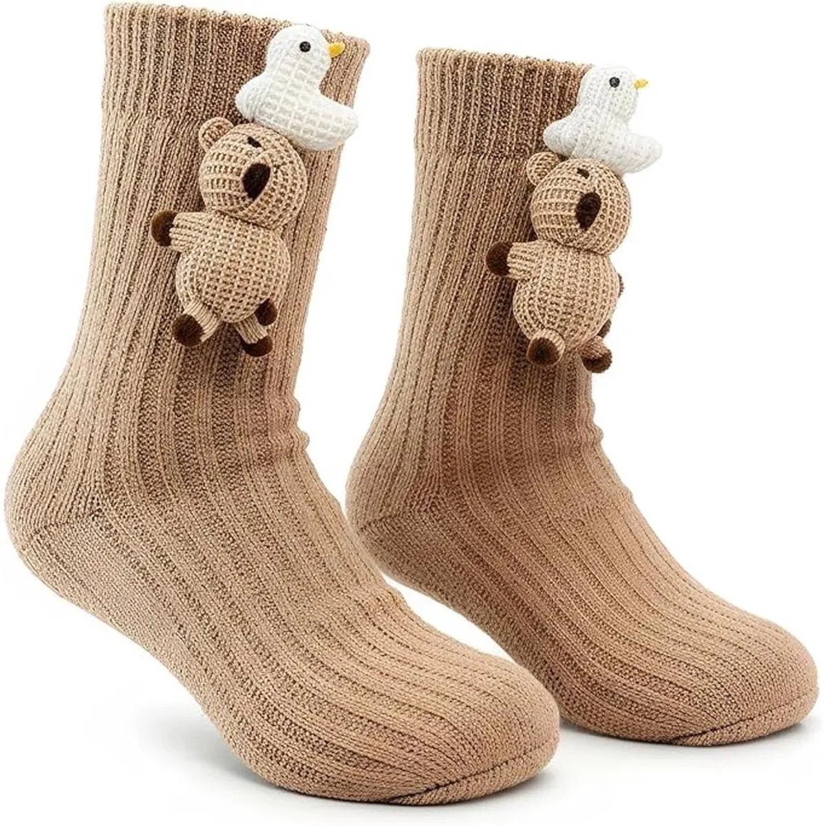 Casalora – Sokken Dames – 3D Dieren Sokken – Gebreide Vogel Sokken – Warme Wintersokken – Eén Maat – Casual Katoenen Sokken