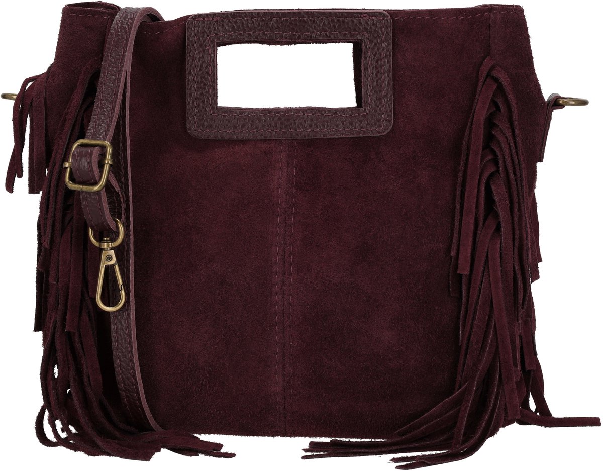 Charm London Vittoria Handtas - Suède Leer - Schoudertas - Crossbodytas - Afneembare Schouderband - Franjes - Leren Dames Tas - Donker Bordeaux