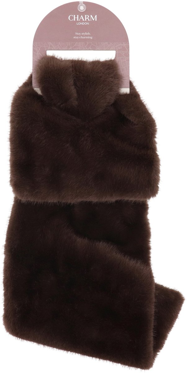 Charm London Winter Must Haves Sjaal - Onesize - Faux Bont - Korte Sjaal - Lus Sluiting - Warme Wintersjaal - Dames - Donkerbruin