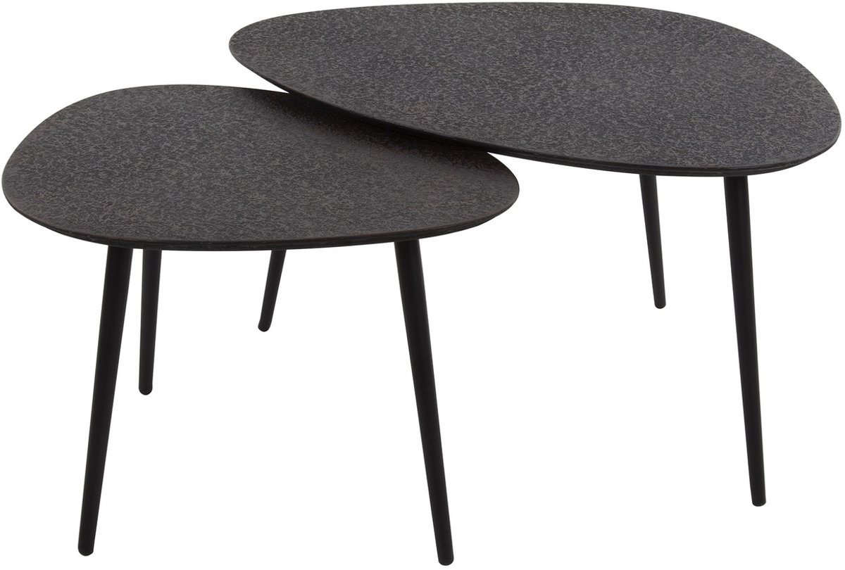 Giga Meubel Salontafel Metallic - Grijs Metaal - Set van 2 - 80x41x59cm