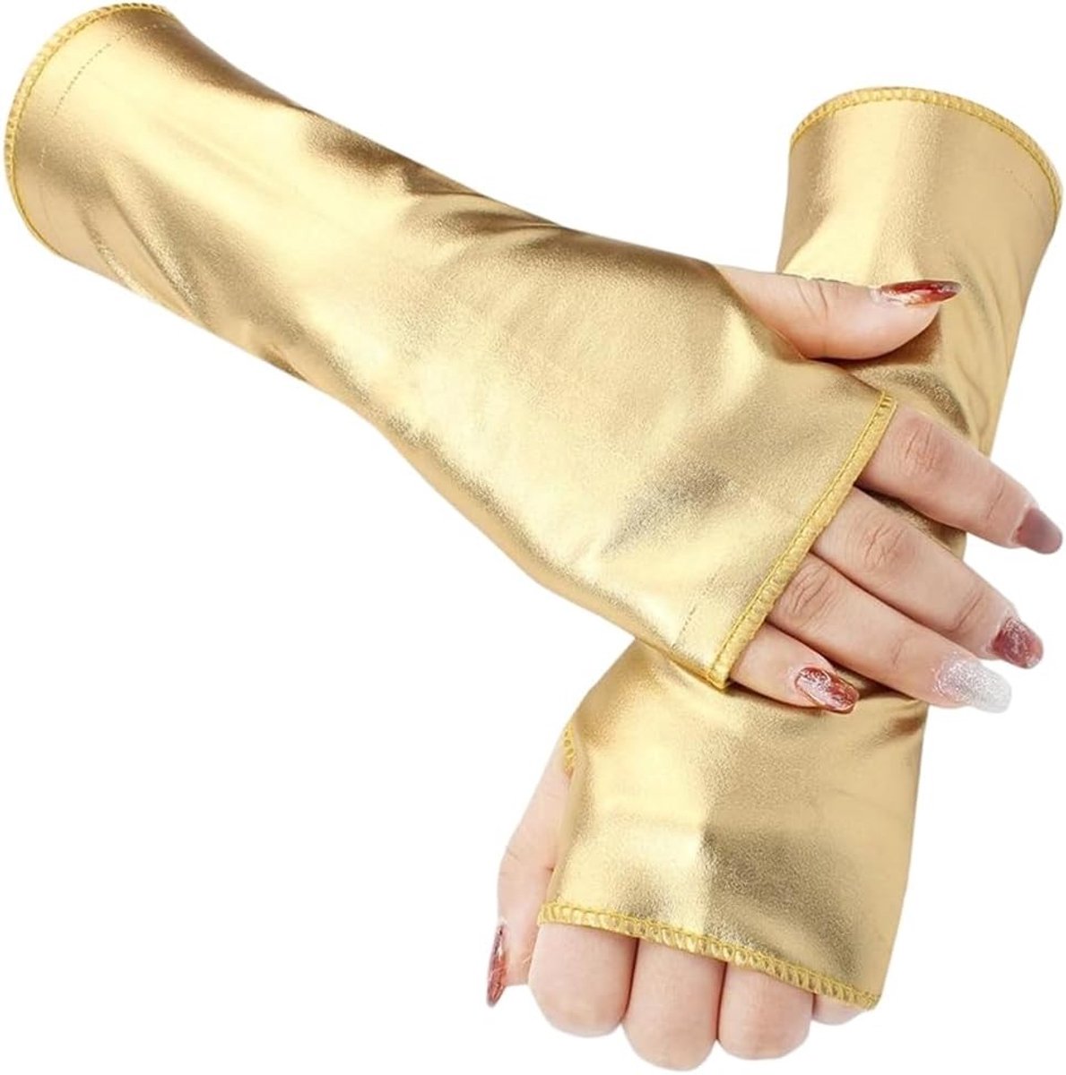 Vingerloze Handschoenen - Goud - 25,5 cm - Glanzend Kunstleer - Voor Dames en Meisjes
