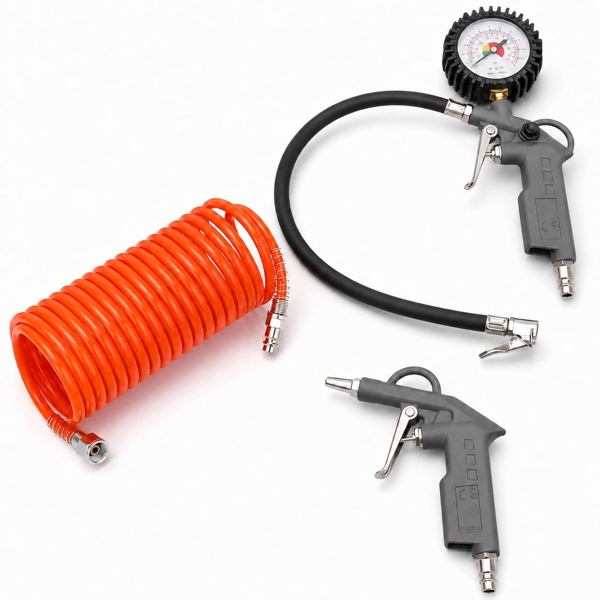 KOMBO – Universeel Accessoireset voor Luchtcompressor met 2 Luchtpistolen (Uitblazen + Oppompen met Manometer) en - ShopVlot