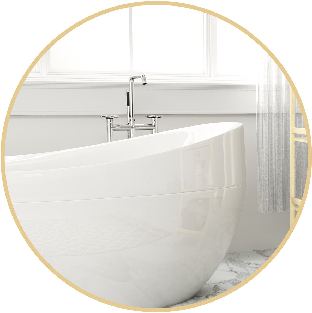 Ronde decoratieve wandspiegel met gouden metalen lijst, diameter 70 cm, helder glas, voor de slaapkamer, de hal en de woonkamer