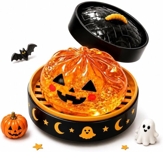 Casalora Sprankelend knijpspeeltje voor Halloween - Stressverlichtend speeltje voor Halloween - Zacht en met langzame terugvering - Schedelvorm - Met kooi - oranje kleur