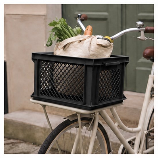 Vintag Fietskrat - 26 Liter - 40 x 30 x 22 cm - Kunststof - Zwart — afbeelding 2