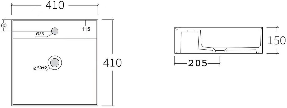 Vente-unique Zwevend teakhouten badkamermeubel met opbouwwastafel vierkant - Natuurlijk donker - 90 cm - TOWARI