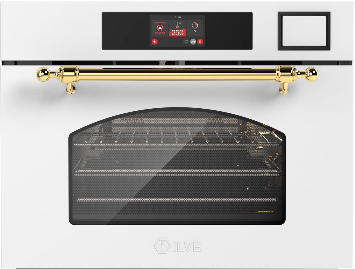 ILVE Compact 45cm 3 in 1 oven/stoom/magnetron Nost. Wit Messing - Inbouw