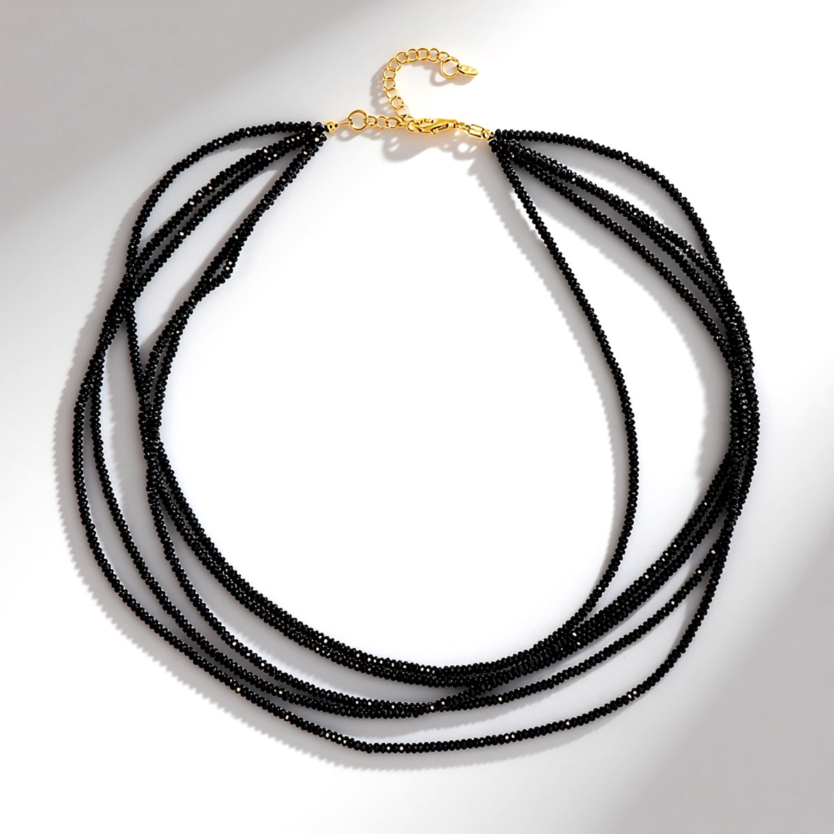 Cavill - Verstelbare Zilveren Ketting 925 Sterling Zilver Verguld - Zwarte Spinel 2 mm Fancy Gefacetteerd - Luxe Vijfstrengen Ketting voor Dames