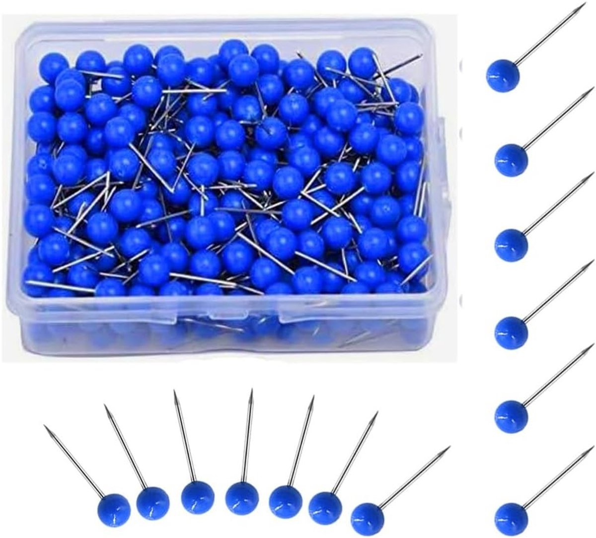 Plastic Ronde Koppen Pinnaalden - Blauw - 300 Stuks - Kunststof met Stalen Punt - Voor Kurkbord en Wereldkaart