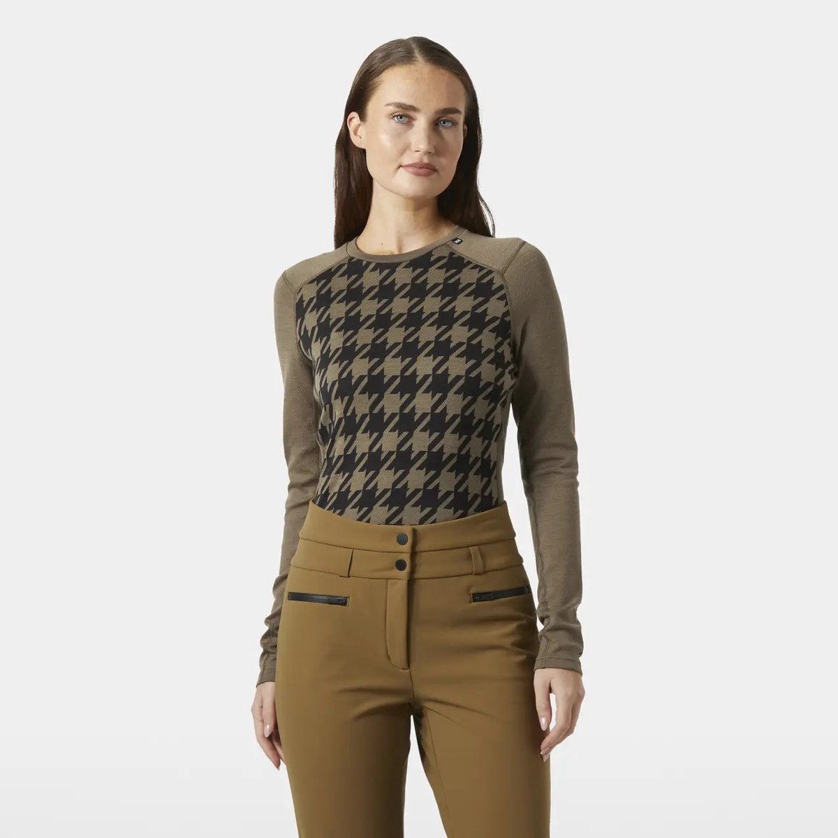 HELLY HANSEN W Lifa Merino Midw Gra Crew - Baselayer Shirt - Sepia Houndstooth AOP - L