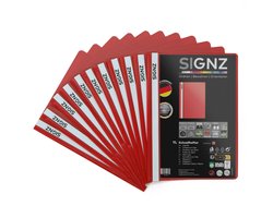SIGNZ Snelhechter DIN A4, stabiel, 11 stuks, rood, transparant deksel, CO2-neutraal gemaakt, van recyclebaar kunststof - ShopVlot