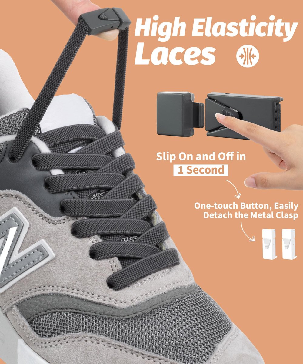 Stepace 2 paar elastische veters zonder strikken, 8 mm breed, plat, hoge elasticiteit met metalen gesp voor sneakers - ShopVlot