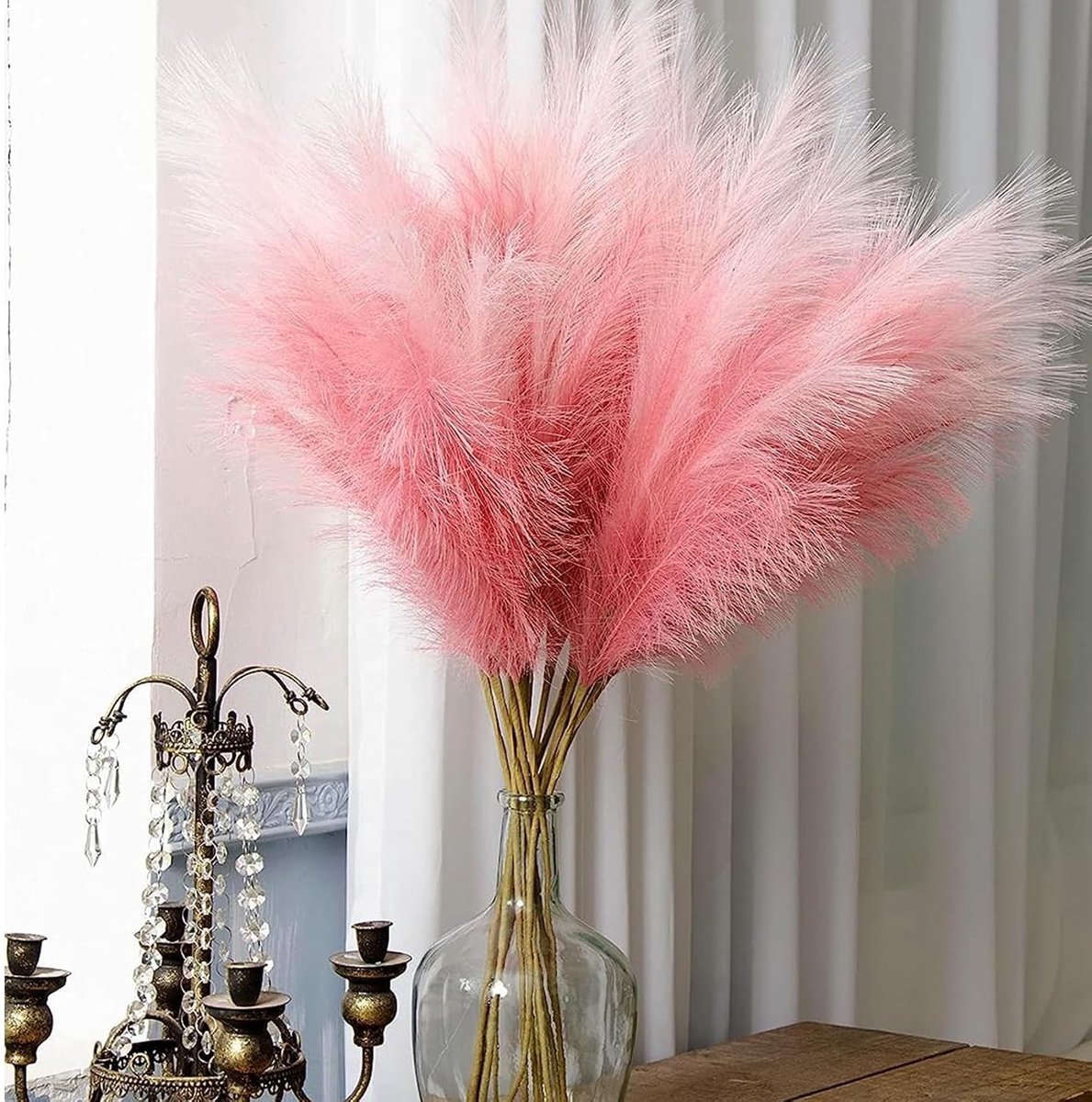 30 Stuks Gedroogde Pampas Grassen in Kleurverloop Rood, 55 cm, Perfect voor Bloemstukken en Interieurdecoratie