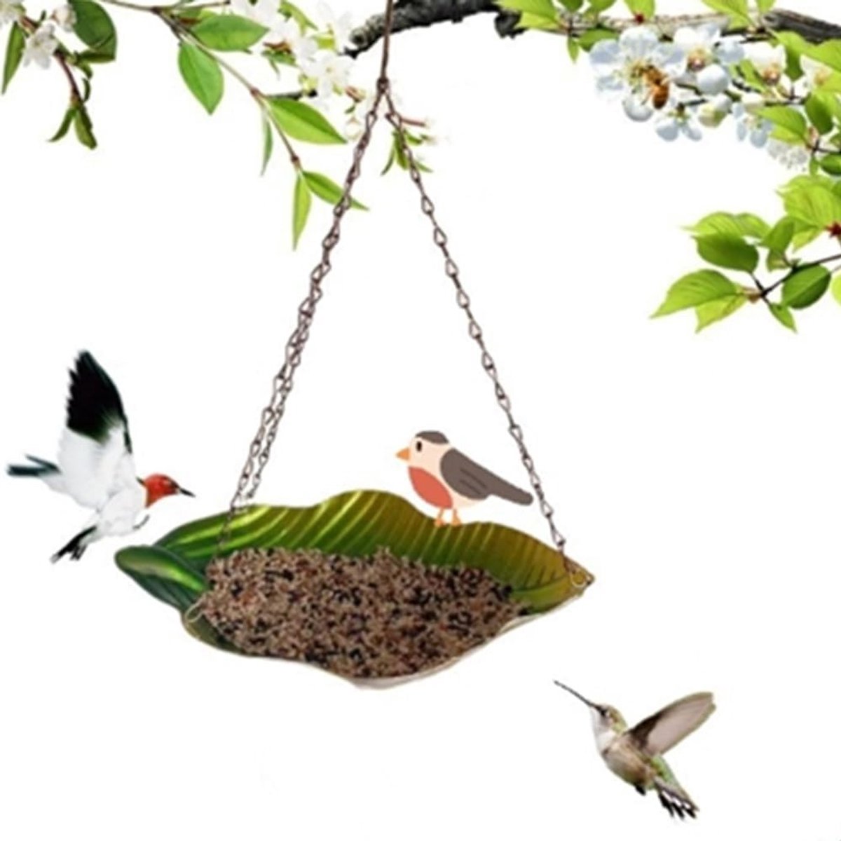 Hanging Bird Feeder Station voor Vogels, Metalen Vogelvoederhuis met Haken en Ketting voor Buiten, Tuin en Terras, Vogelvoederstation voor Tuinliefhebbers