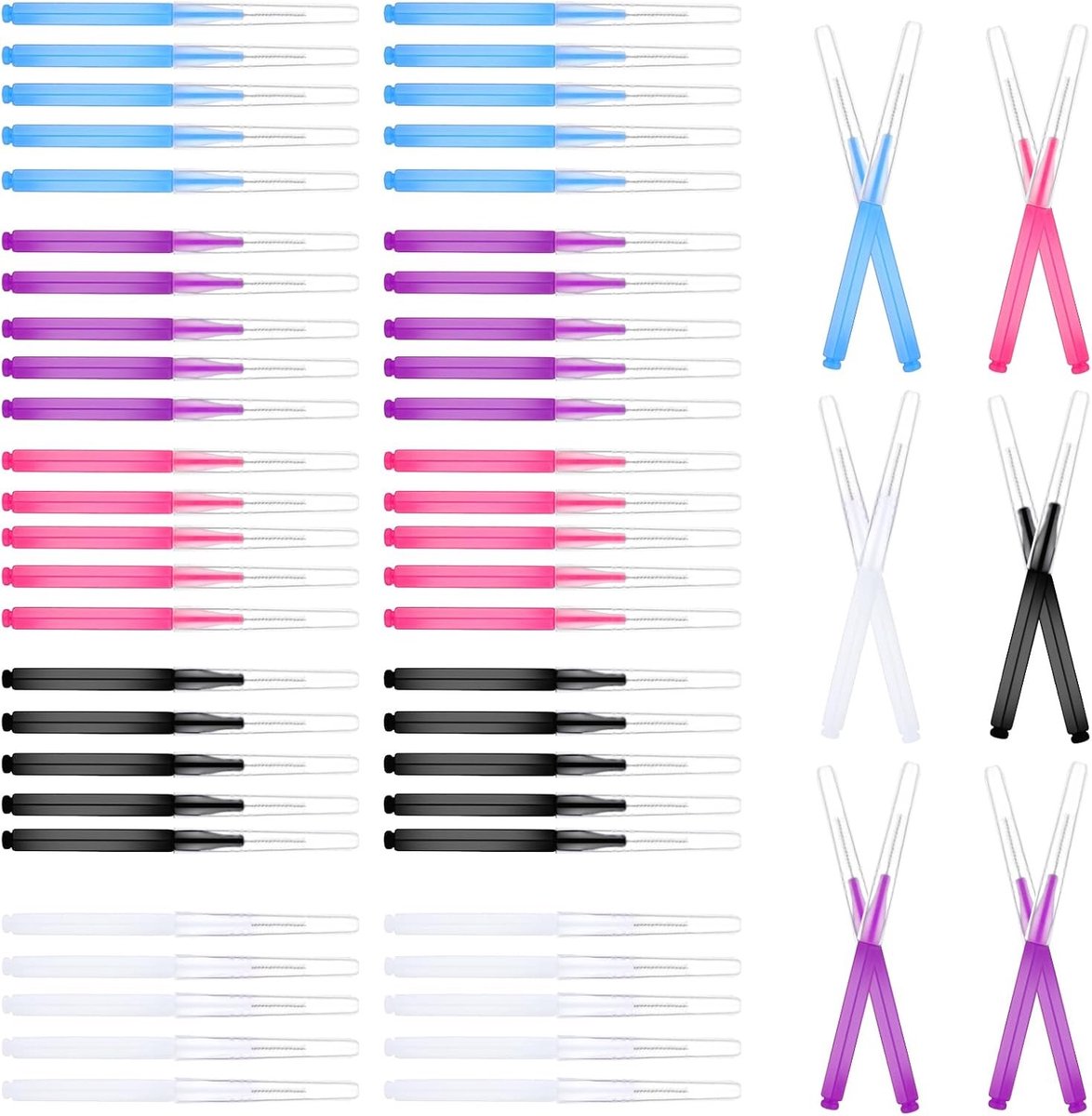 50 Stuks Multicolor Micro Wimpers en Wenkbrauw Borstels - Draagbare Tool voor Wenkbrauw Laminatie, Wenkbrauwlifting en Wimperextensions