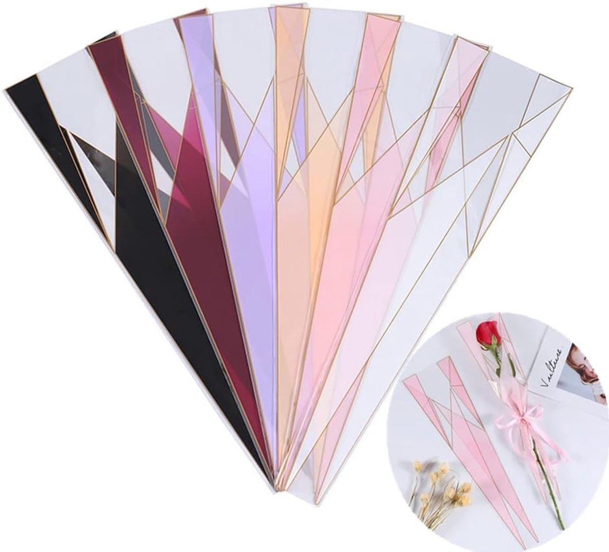 Enkele rozen verpakking zak met 6 kleuren, waterdicht inpakpapier voor bloemen, boeket benodigdheden voor Moederdag en Valentijnsdag 17,7 * 5 * 1,6 inch
