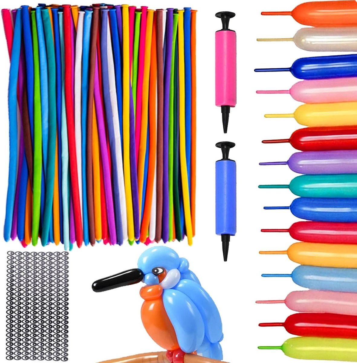 Modelleerballonnen Set - Gemengde Kleuren - 80–100 cm - Latex met 2 Pompen en 2 Stickers - Voor Feestdecoratie en Ballonkunst