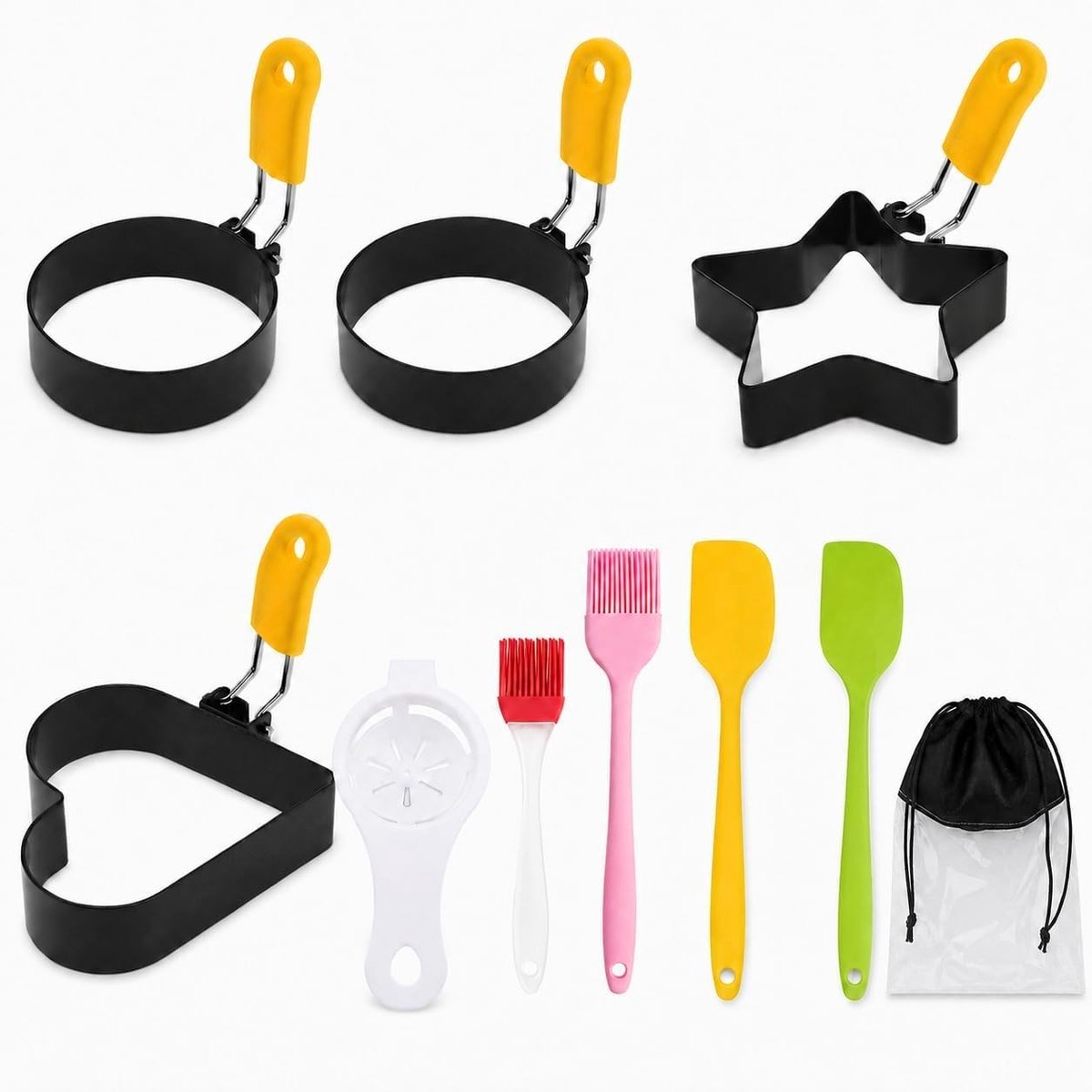 Eierringset - RVS - 8-delige Set met Spiegeleivormen en Accessoires - Voor Hobbykoks