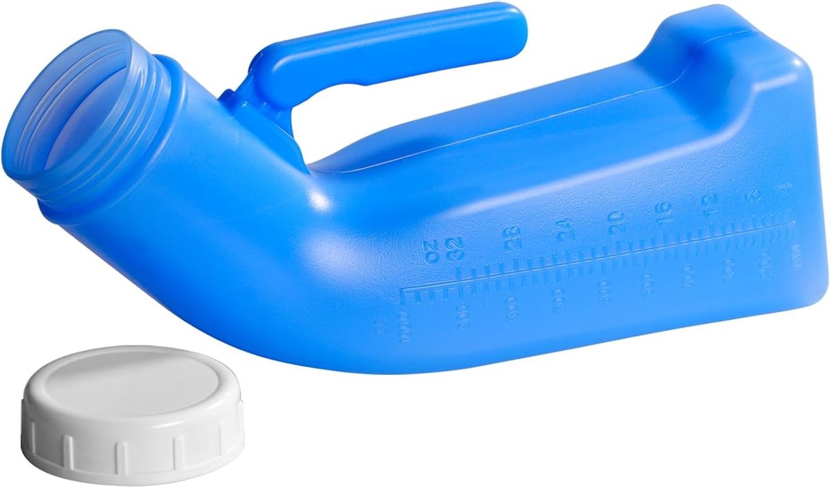 Draagbare Urinaal Fles 1.2L voor Mannen - Plastic Plasfles met Deksel voor Kamperen, Reizen en Noodgebruik