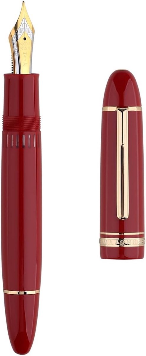 Piston Vulpen met Fijn Nib en Inktvenster, Rood Hars, Luxe Schrijfgadget met Cadeauverpakking en Gouden Accenten