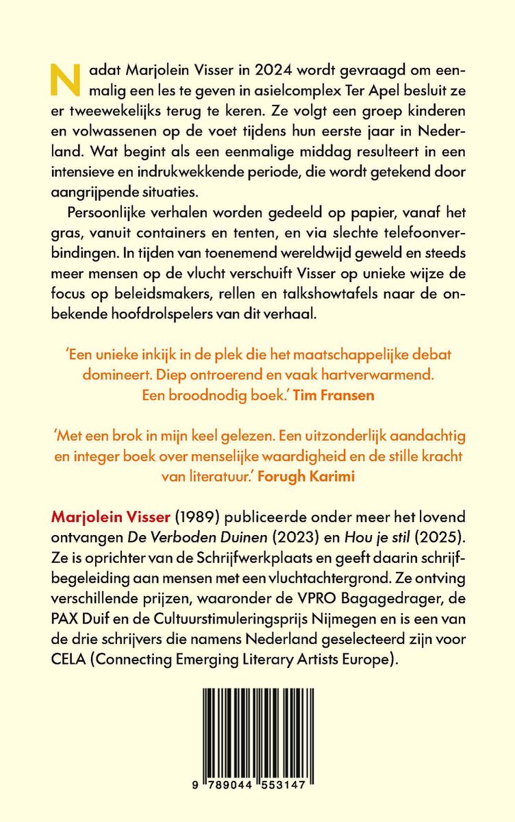 Boekcover met portret van Marjolein Visser en een tekstblok.