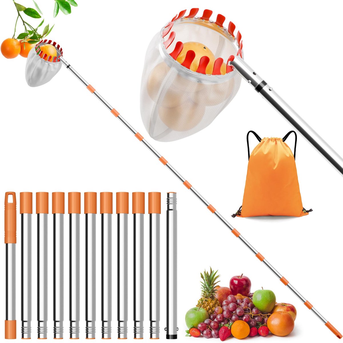 4,2 m fruitplukker voor appelplukker, kersenplukker, met telescoopsteel Ø 16 cm - ShopVlot