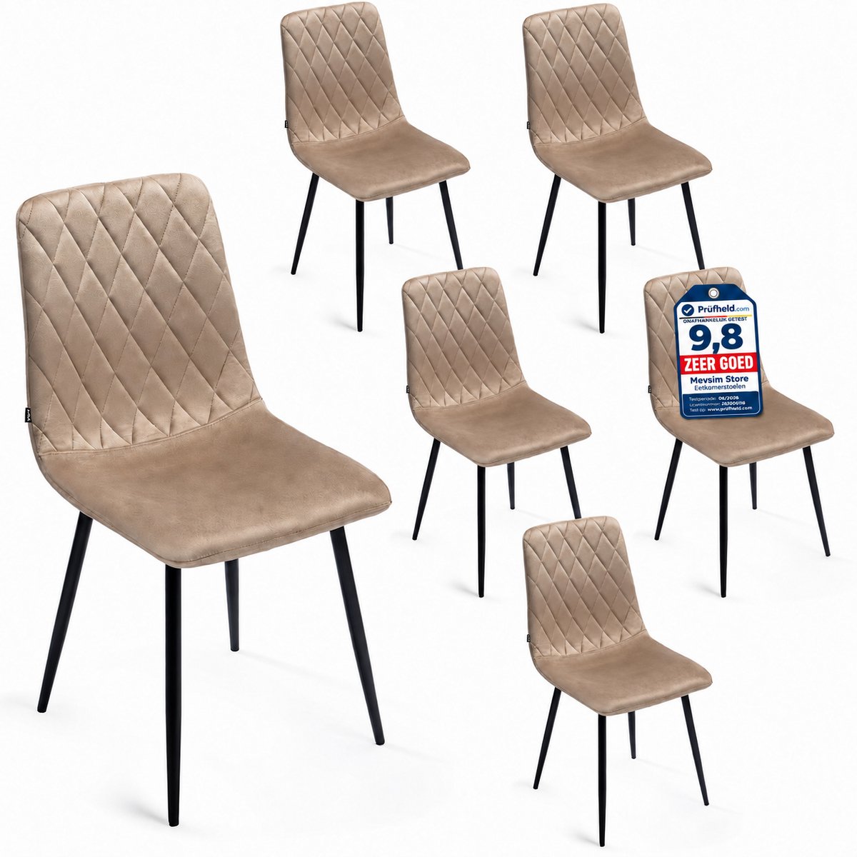Lina® Elisia Velvet Eetkamerstoelen - Stoel - Beige - Set van 6