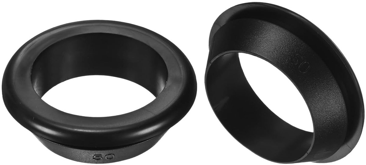 2-Pack Rubber Grommets voor Kabelbevestiging, 50mm Boorgat en 40mm ID Oogring, Ideaal voor Draad, Autotoepassingen en Metalen Kabelrail