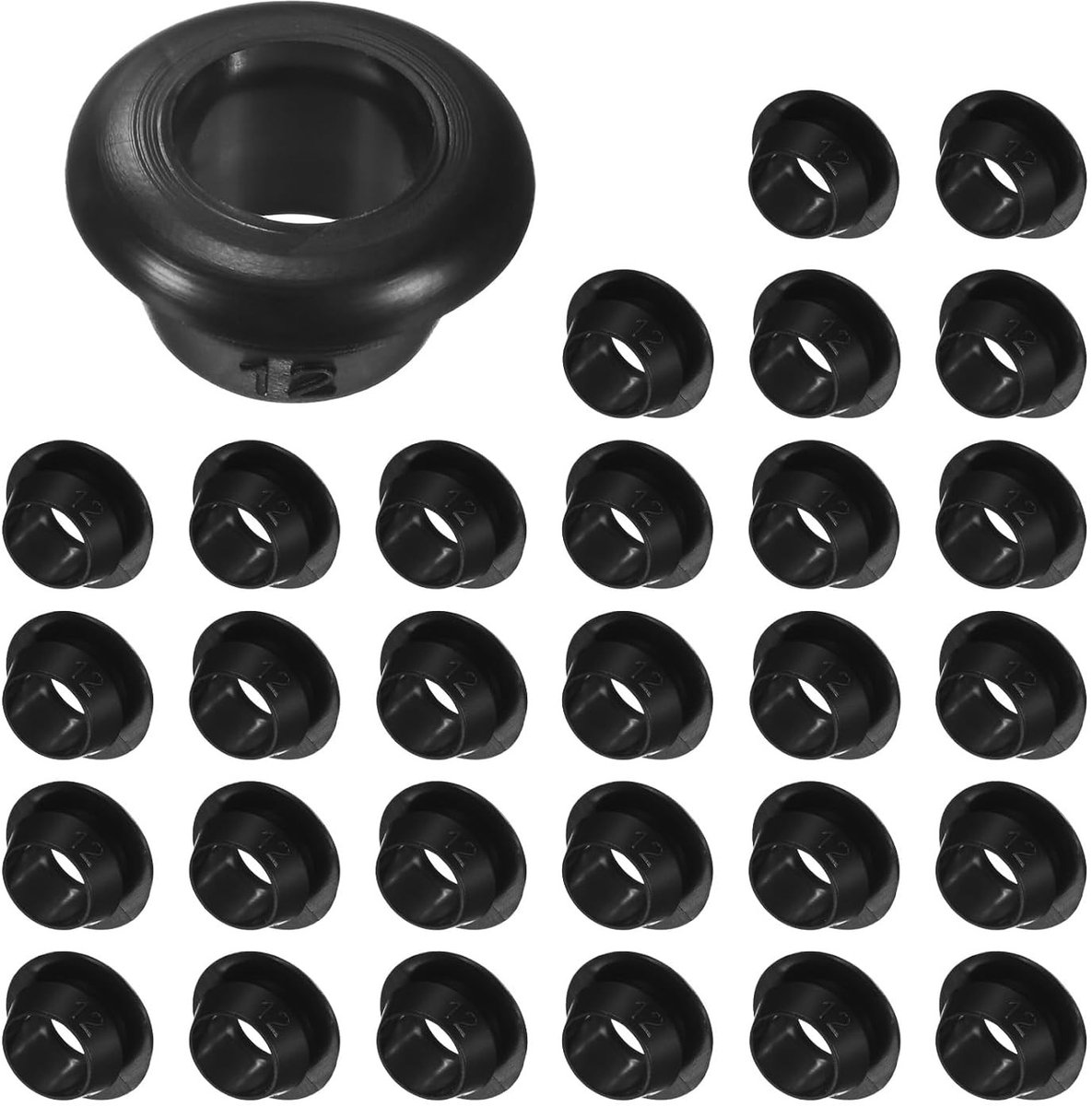 30-pack rubberen doorvoertules voor kabelreling, 12 mm boorgat, 10 mm ID oogringpakking voor bedrading, draadkabel en automotive toepassingen, zwart