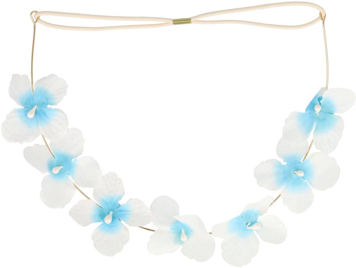 Haarsoires Haarband Bloem - Metaaldraad - Bloemenkroon - Wit Blauw