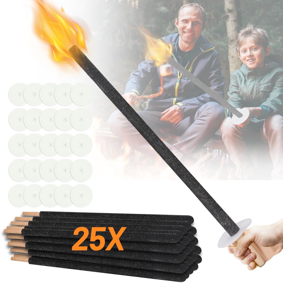 Famanu – Fakkels set van 25 stuks, 72 cm hoog, brandduur 90-100 minuten, met lekbak, geschikt voor wandelen, kampvuurfeesten en outdoor-activiteiten