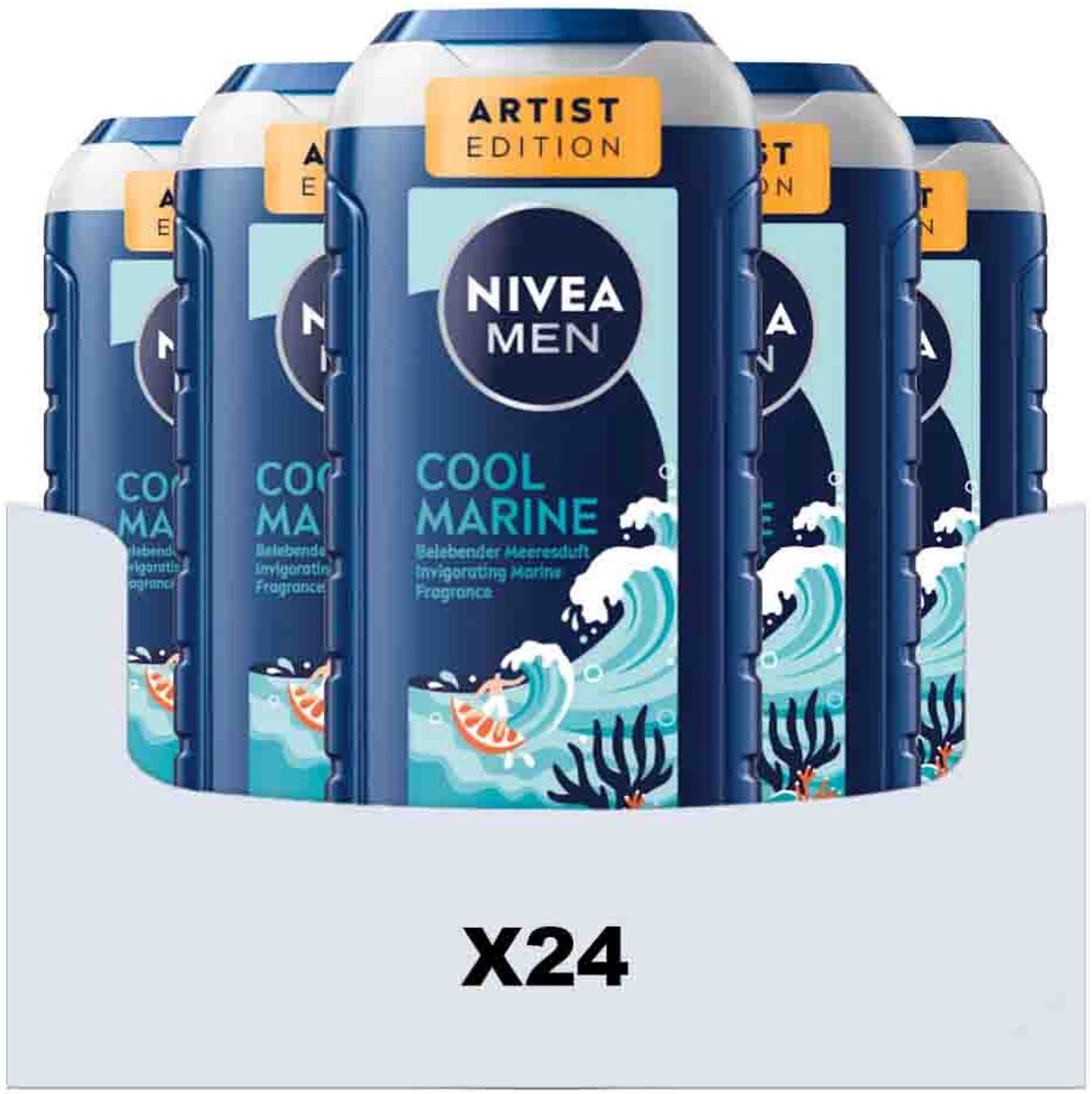NIVEA Men Shampoo & Douchegel 3in1 Cool Marine - 24 x 250 ml - Voordeelverpakking