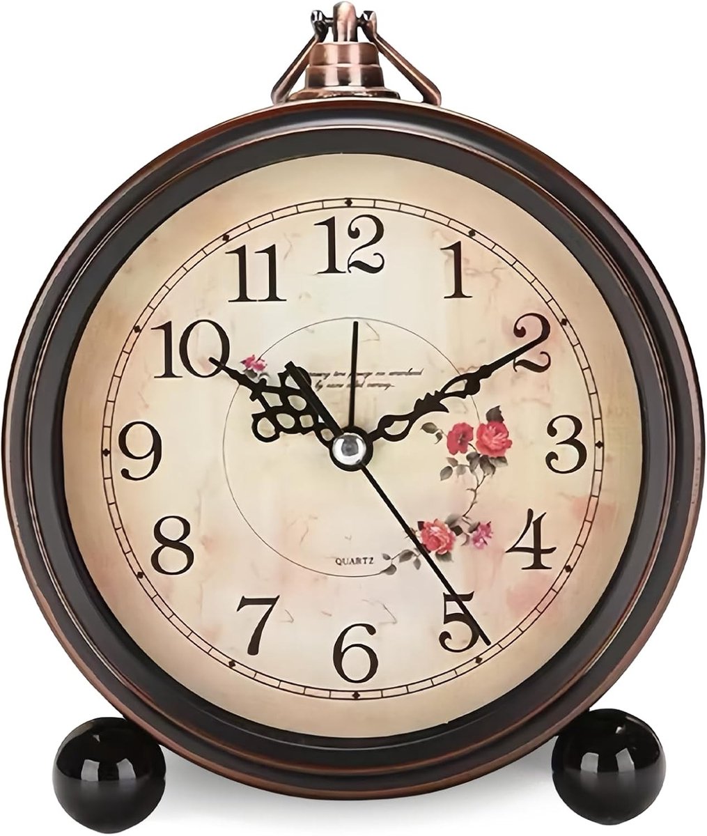 Retro Analoge Wekker - Zwart - 5,3 inch - Metalen Tafelwekker met Stil Alarm - Voor Slaapkamer en Woonkamer